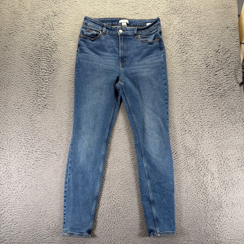 H&M Jeans Women's 12 Blue Cotton Denim Skinny Leg Faded Workwear Travel Stretch